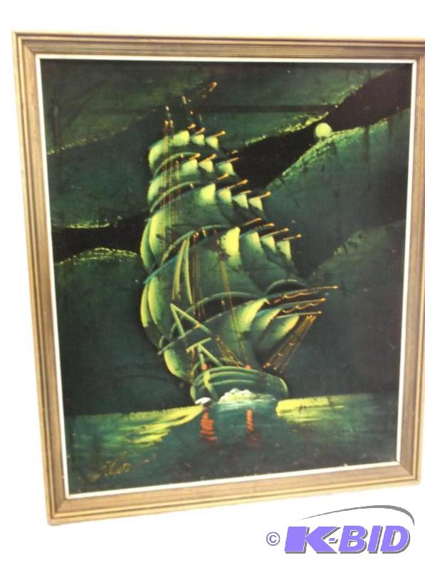 lot 113 image: Vintage black velvet picture measuring 23 12...