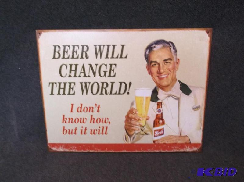 lot 135 image: Collectable Beer will change the world sign m...