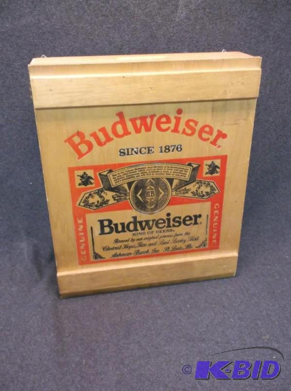 lot 137 image: Budweiser wall mount shelved cabinet measurin...