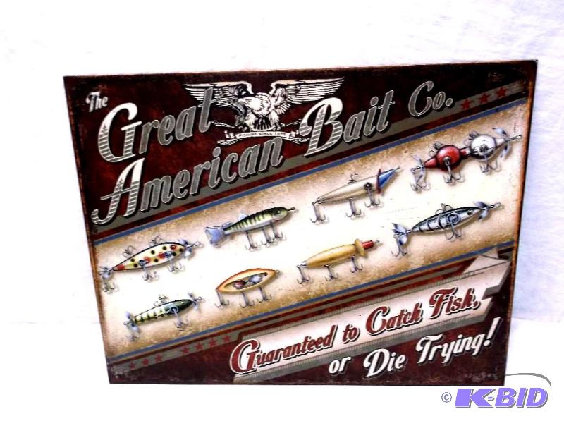 lot 14 image: Collectable Great American Bait Co. sign meas...