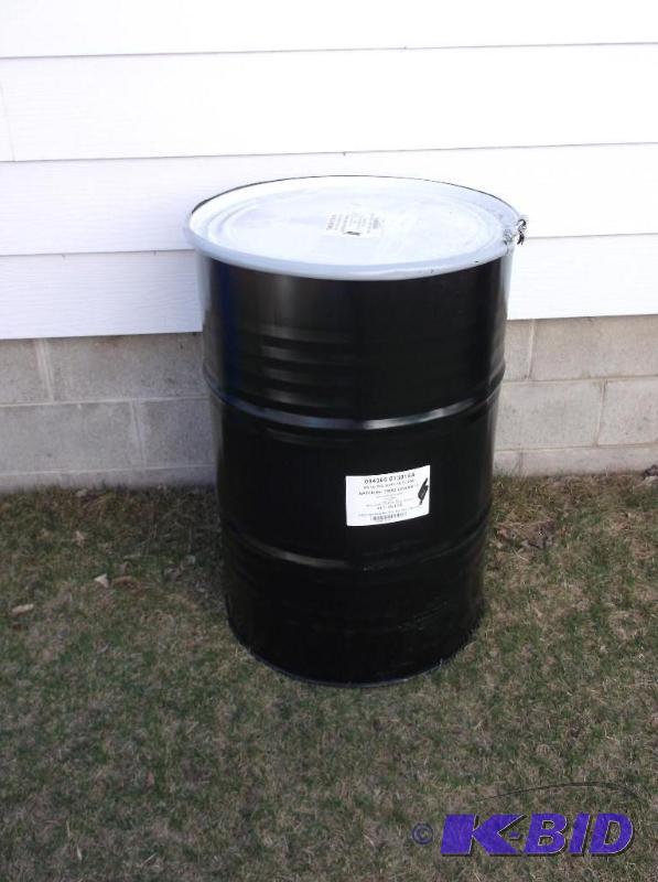 lot 174 image: Black steel 55 gal. food grade barrel with lo...
