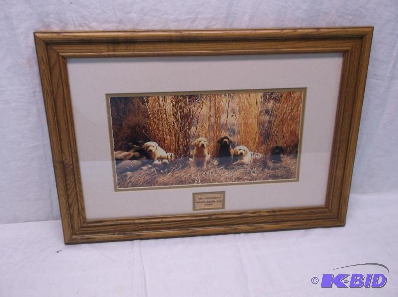 lot 3 image: Beautiful double matted solid oak framed Duck...