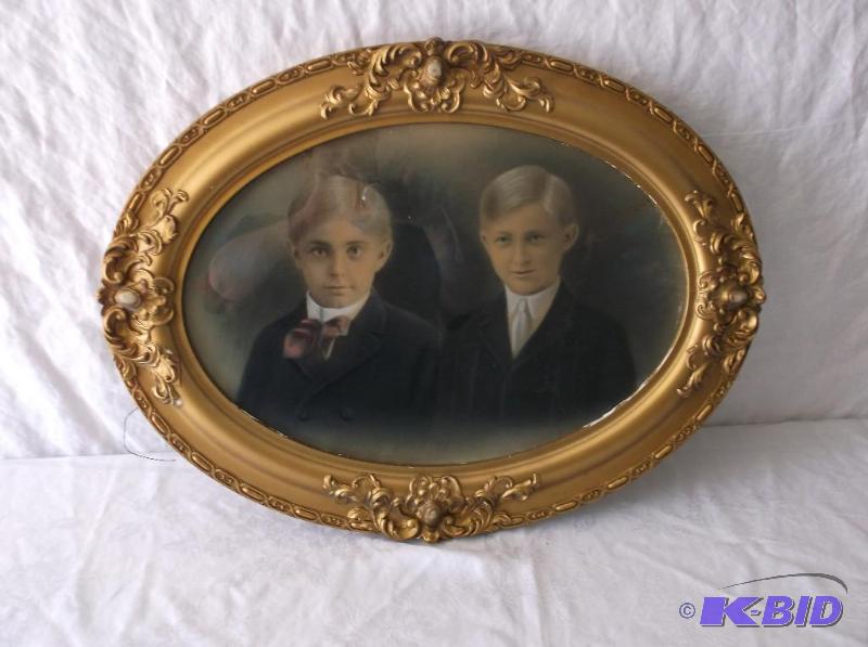 lot 48 image: Vintage framed pitcher measuring 24 58"...