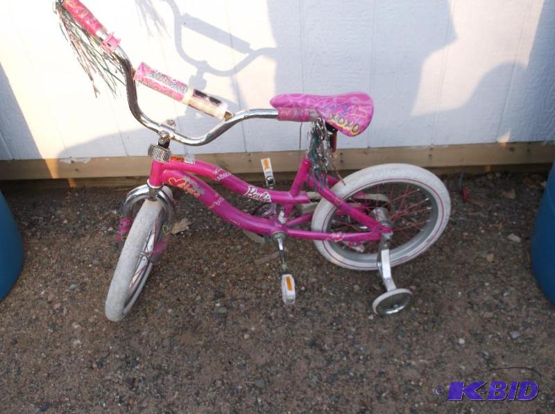 lot 63 image: Barbie bicycle with training wheels handle ba...