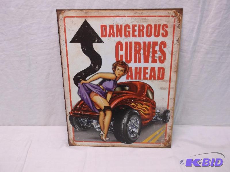 lot 8 image: Collectable Dangerous Curves sign measuring 1...