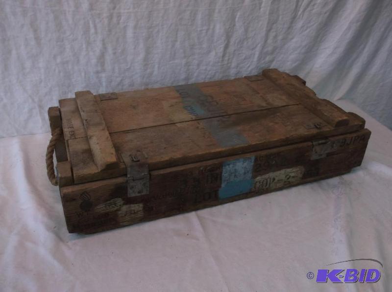 lot 90 image: Vintage rocket ammunition crate measuring 29 ...