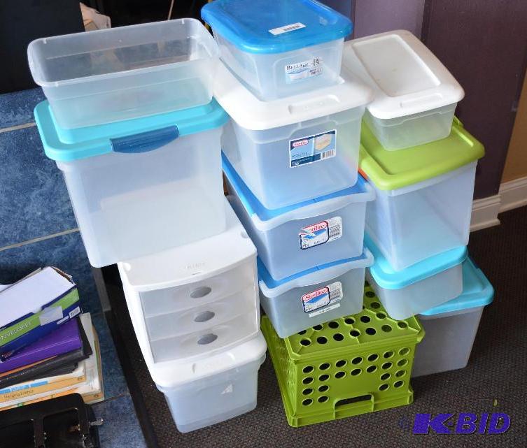 lot 112 image: Plastic storage bins with lids as pictured...