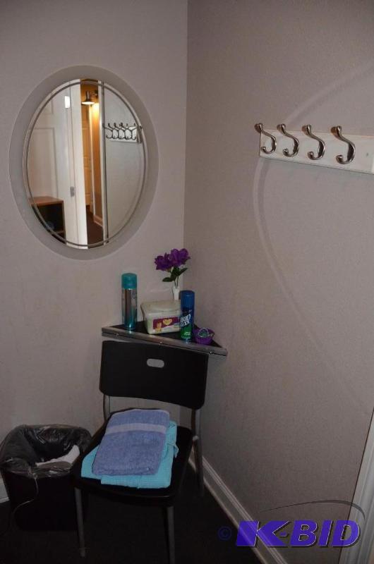 lot 54 image: Mirror 23x 31", chair, corner shelf, whi...