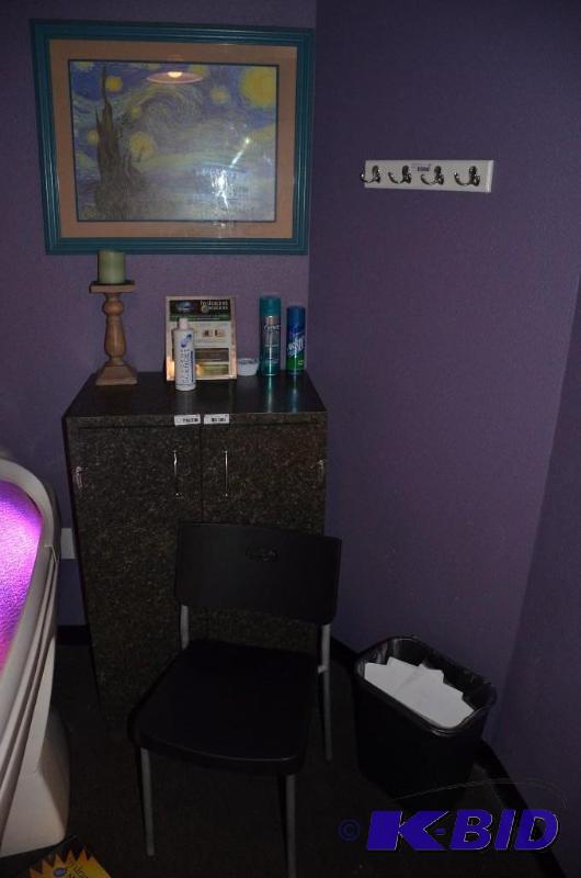 lot 63 image: Chair, picture, wooden wall hooks, candle. Th...