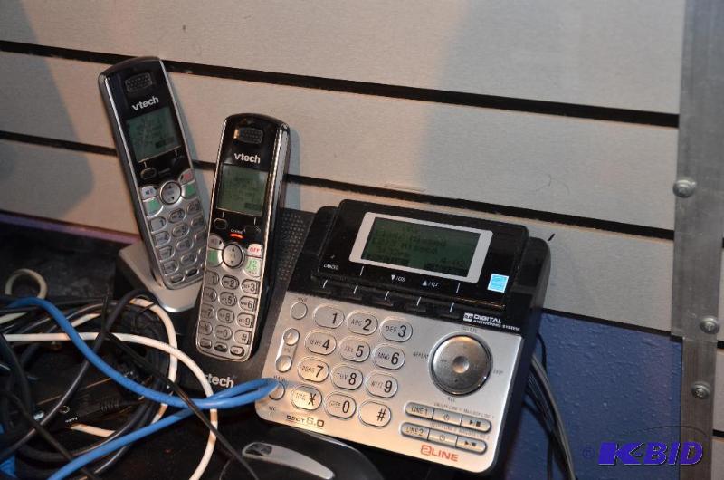 lot 91 image: Vtech phones(2 line phones), one base, 2 phon...
