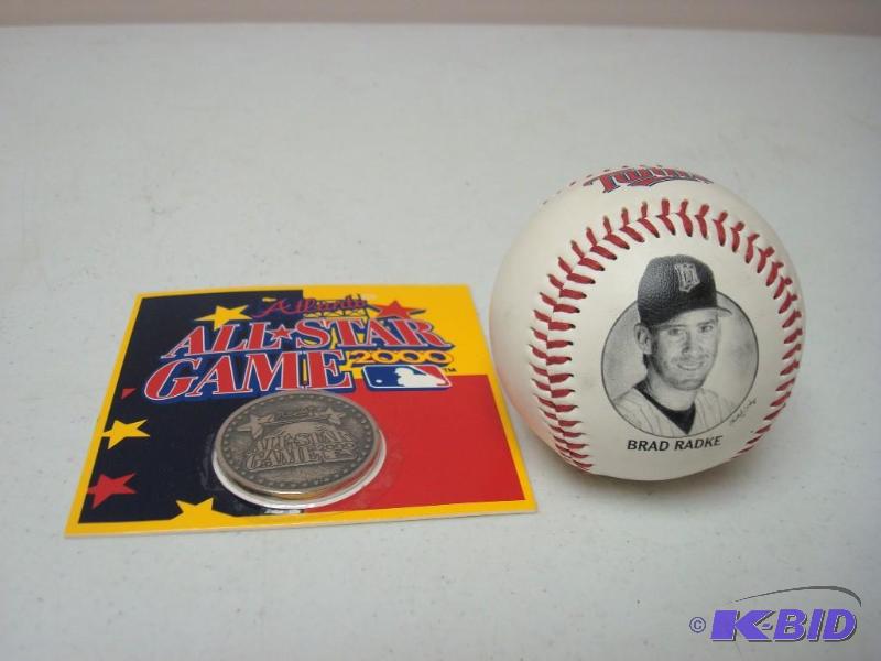 lot 103 image: Brad Radke Baseball And All Star Coin...