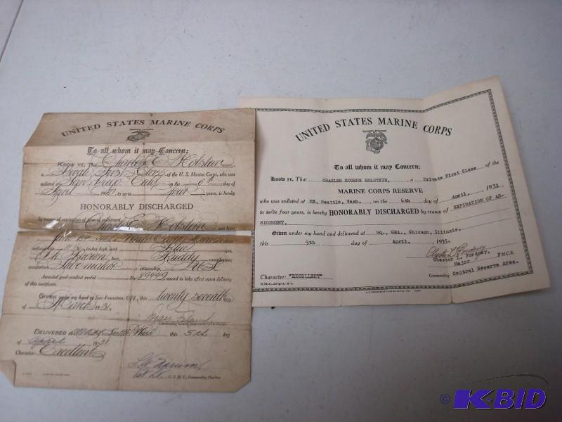 lot 118 image: Pair Of Antique Marine Discharge Papers, Some...