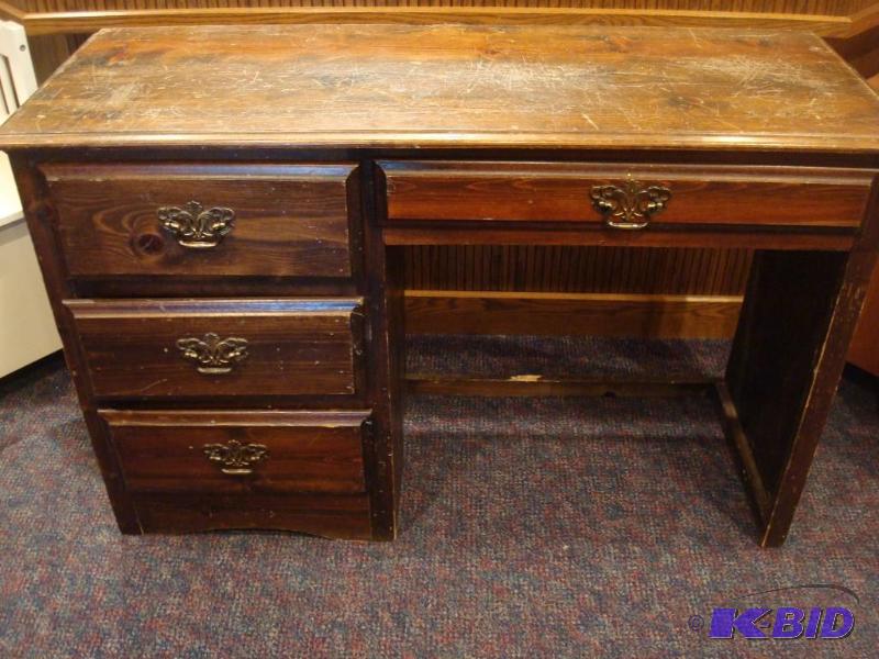 lot 15 image: Solid Wood Desk, Shows Lots Of Wear...