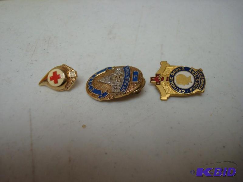 lot 164 image: Lot of Three Pins, Red Cross, St. Paul Police...