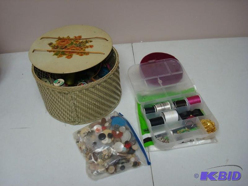 lot 179 image: Basket Filled With Sewing Items...