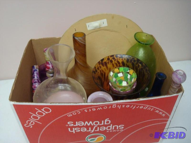 lot 184 image: Box Filled With Colored Glass, Need Cleaning...