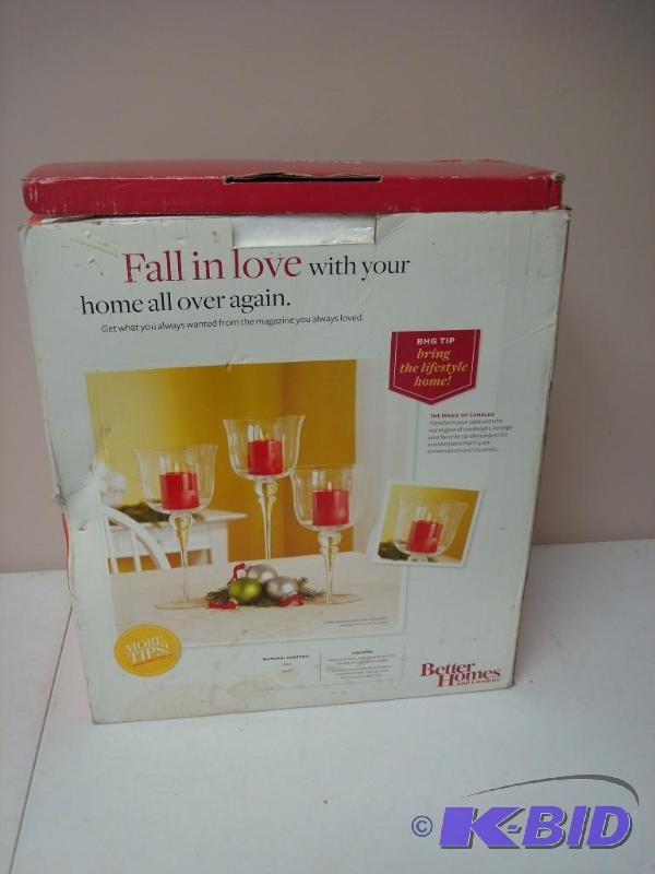 lot 72 image: Box Of Glass Candle Holders, New, Box Shows L...
