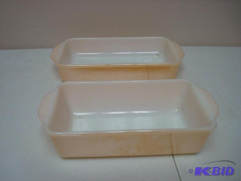 lot 88 image: Pair Of Peach Luster Fire King Dishes...
