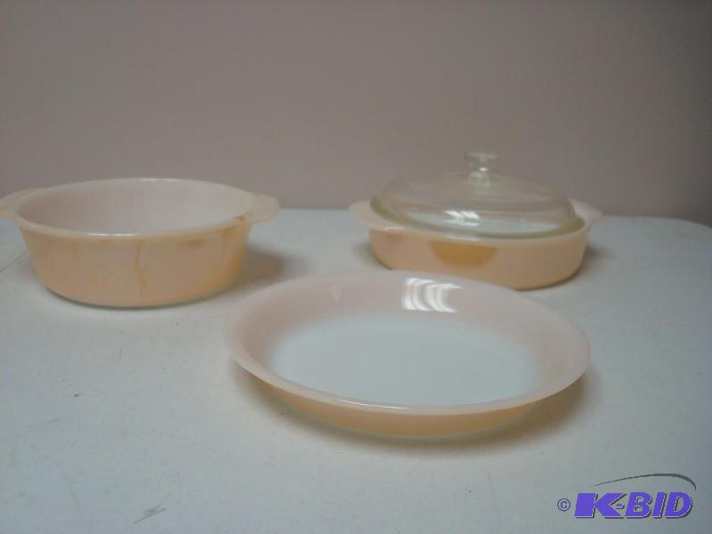 lot 89 image: Lot of Peach Luster Fire King Dishes...