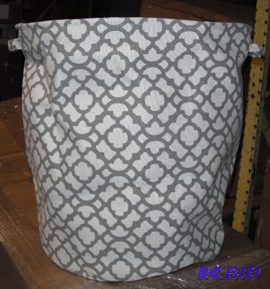 Fabric Basket - Gray and white print - 15&quo...