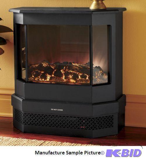 Black Freestanding Three Sided Fireplace - Tw...