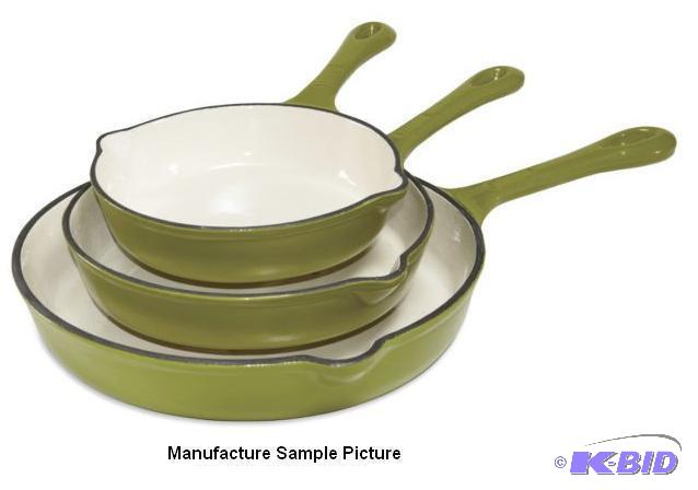 Three Piece Enameled Cast Iron Skillet Set - ...