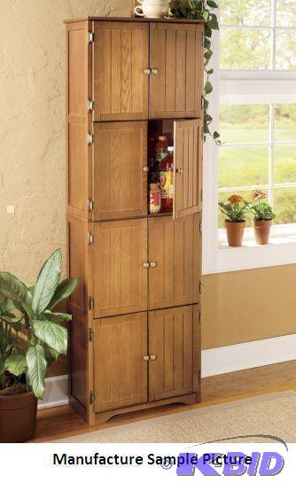 Oak Finish 8 Door Wall Cabinet - Four compart...