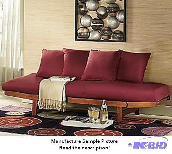 Red and Oak Finish Futon Lounger - Visually s...