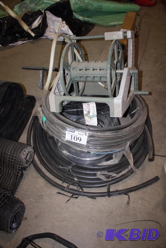 FLoor Lot of Assorted Black Poly-Tubing Includes Hose Reel.
