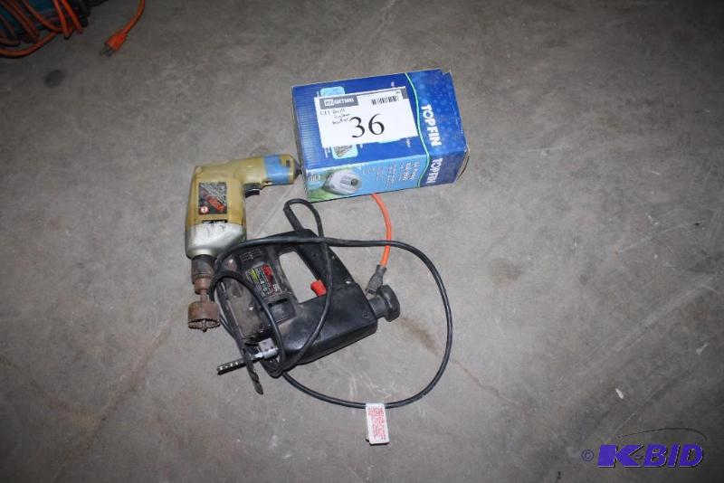 Lot of (3) Including Black & Decker 38 Reversing Drill Skil Jig Saw Top Fin Air Pump, Air-8000.