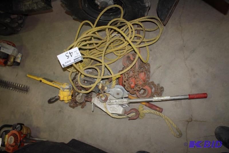 Lot of (4) Winches & Hoists Yale Hoist Includes Ropes & Chains.