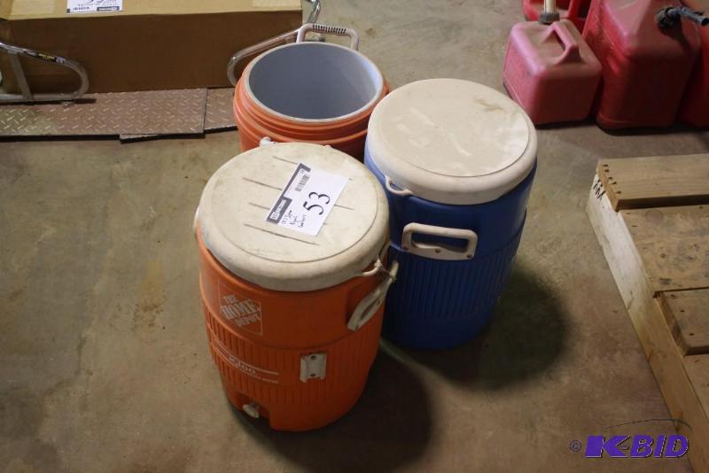 Lot of (3) Igloo 5 Gal. Coolers Miscellaneous Colors & Styles.