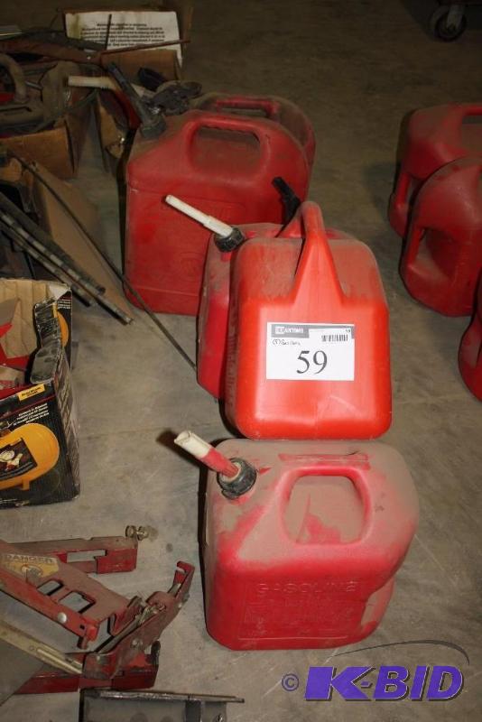 Lot of (5) Gas Cans Red Plastic.