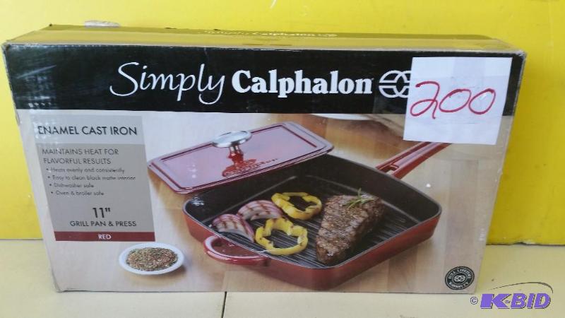 Simply Calphalon 11 enamel cast iron Grill Pan and Press