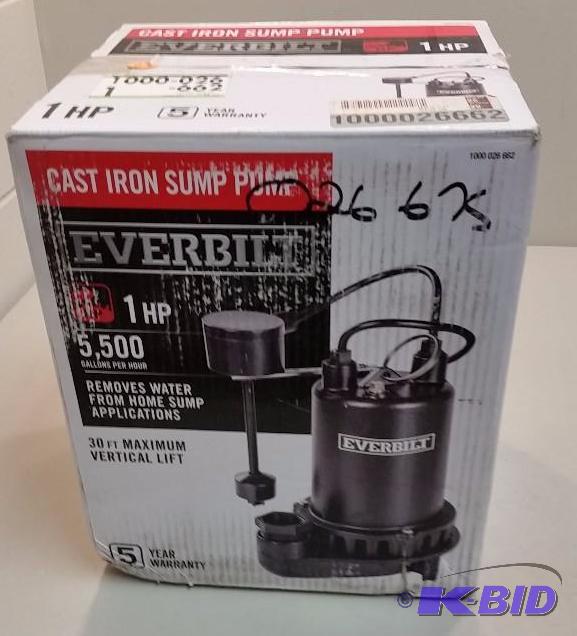 lot 24 image: Everbilt 34 HP Professional Sump Pump.  Like New Customer Return.  Tested Works.