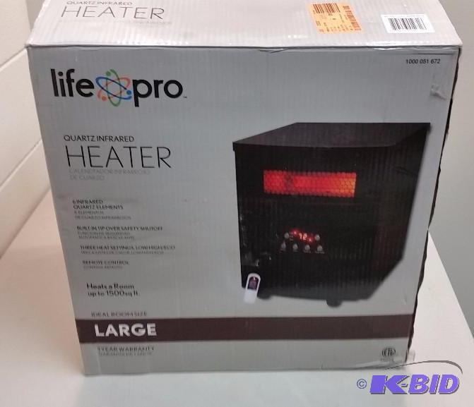 lot 32 image: Life Pro Series 1500 Watt Large Room 6 Element Infrared Heater.  Black Metal Cabinet.  Tested Works