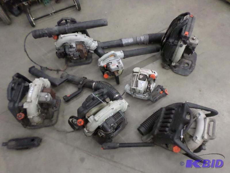 lot 23 image: (7) Gas Powered Backpack Blowers For Parts...