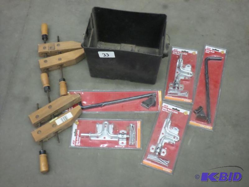 lot 33 image: Lot Of Battery Box, Wood Clamps, Slide Bolt ...