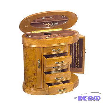 New Trinity Burlwood Oak Finish Jewelry Box -...
