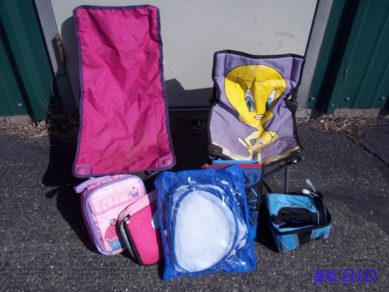 lot 202 image: Kids folding chairs with lunch boxes...