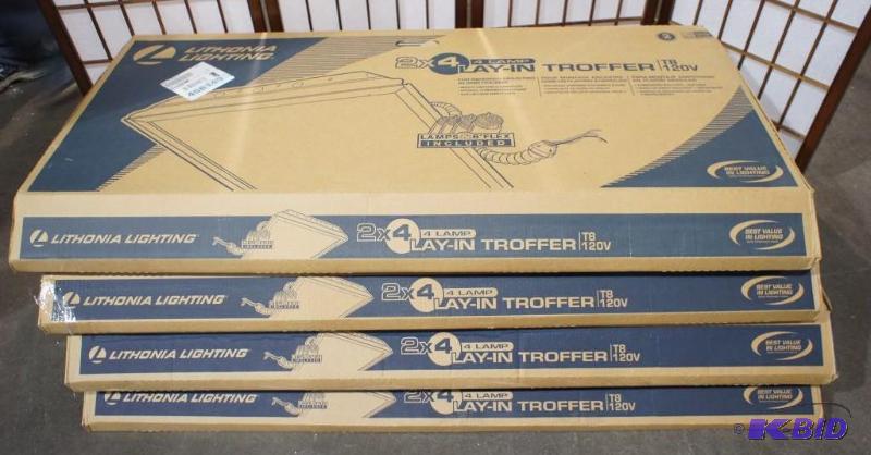 lot 38 image: NEW Lithonia Lighting 2X4, 4 lampe lay in tr...