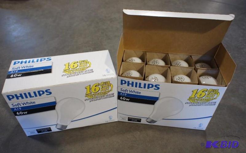 lot 48 image: New Philips Soft White - A19  60 Watt Light ...
