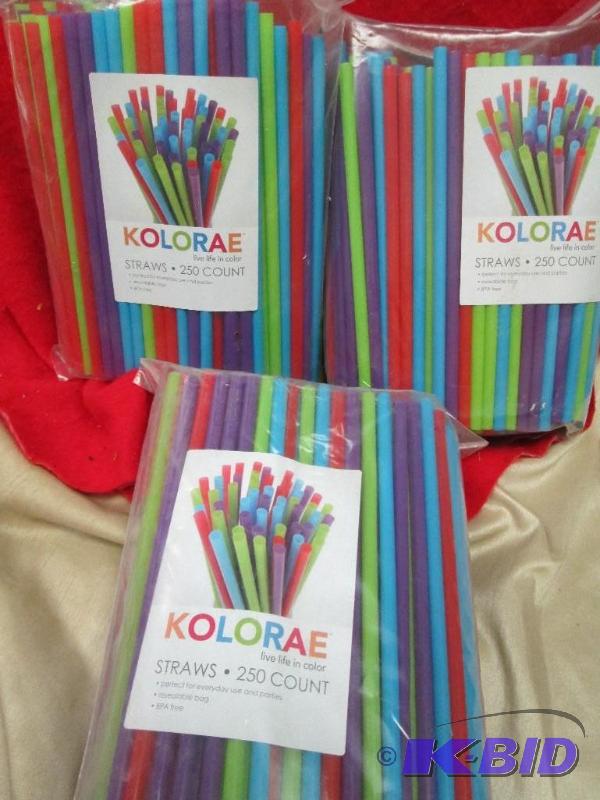 lot 189 image: Qty 3 Kolorae Straws 250 in each bag...