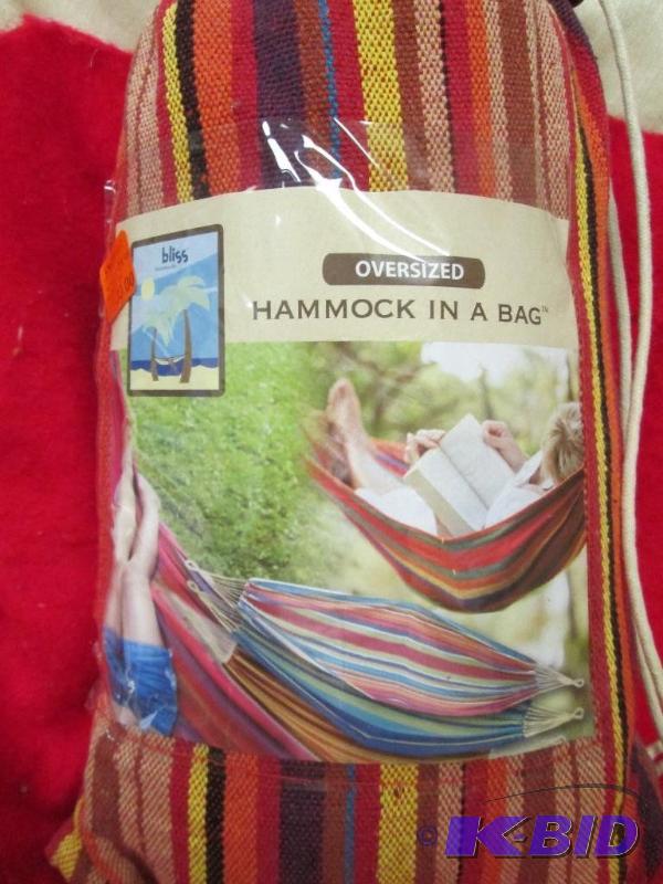 lot 222 image: Oversized Hammock in a bag 65" L X 60&q...