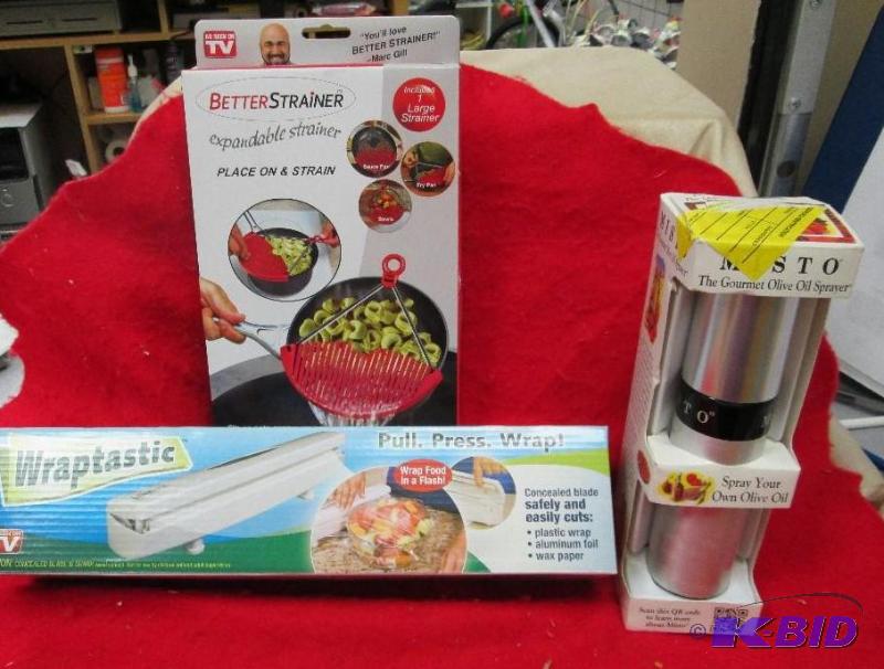 lot 57 image: Wraptastic pull press wrap, Better strainer e...