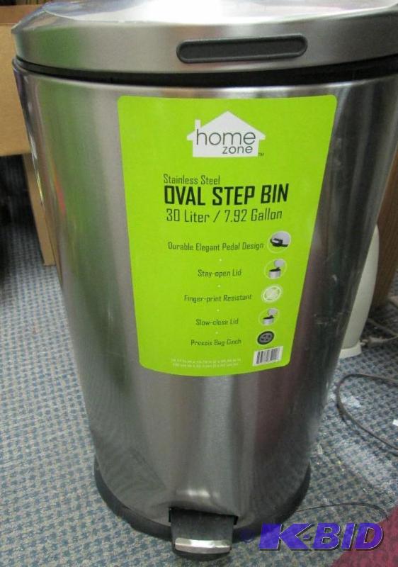 lot 96 image: Home Zone Stainless steal oval step bin 7.92 ...
