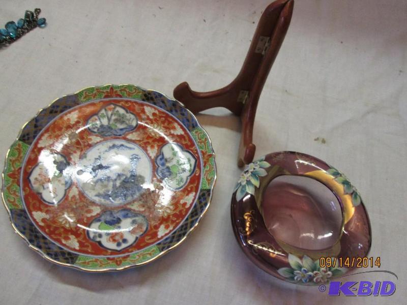 Decorative plate, vintage glass ashtray and p...