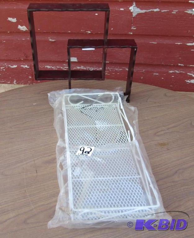 White metal tray 18 x 8&quot with wood shado...