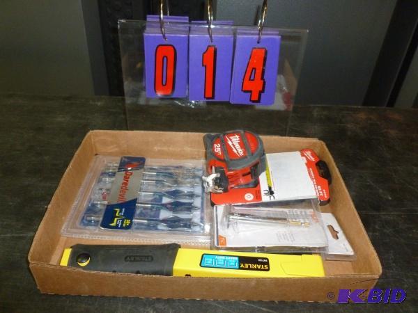 lot 14 image: Flat of tools. As shown. Bits, tape measure e...