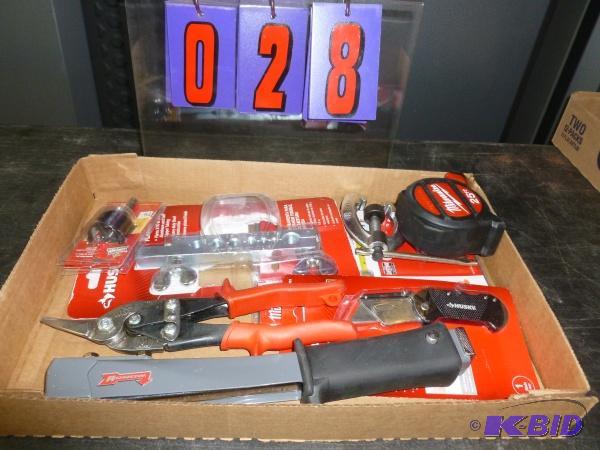 lot 28 image: Flat of tools. As shown. Flaring tool, tape m...